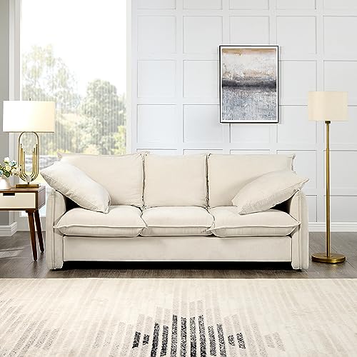 Multi-Functional Velvet Loveseat Bed, 3-in-1 Convertible Sleeper Sofa with Storage and 2 Soft Pillows, for Living Room, Bedroom, Apartment
