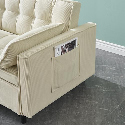 Convertible Sofa Bed, Pull Out Couch Corduroy Loveseat Sofa Cama Twin Size, Futon Sofa Bed, Foldable Lounge Sleeper Sofa with Pullout Bed