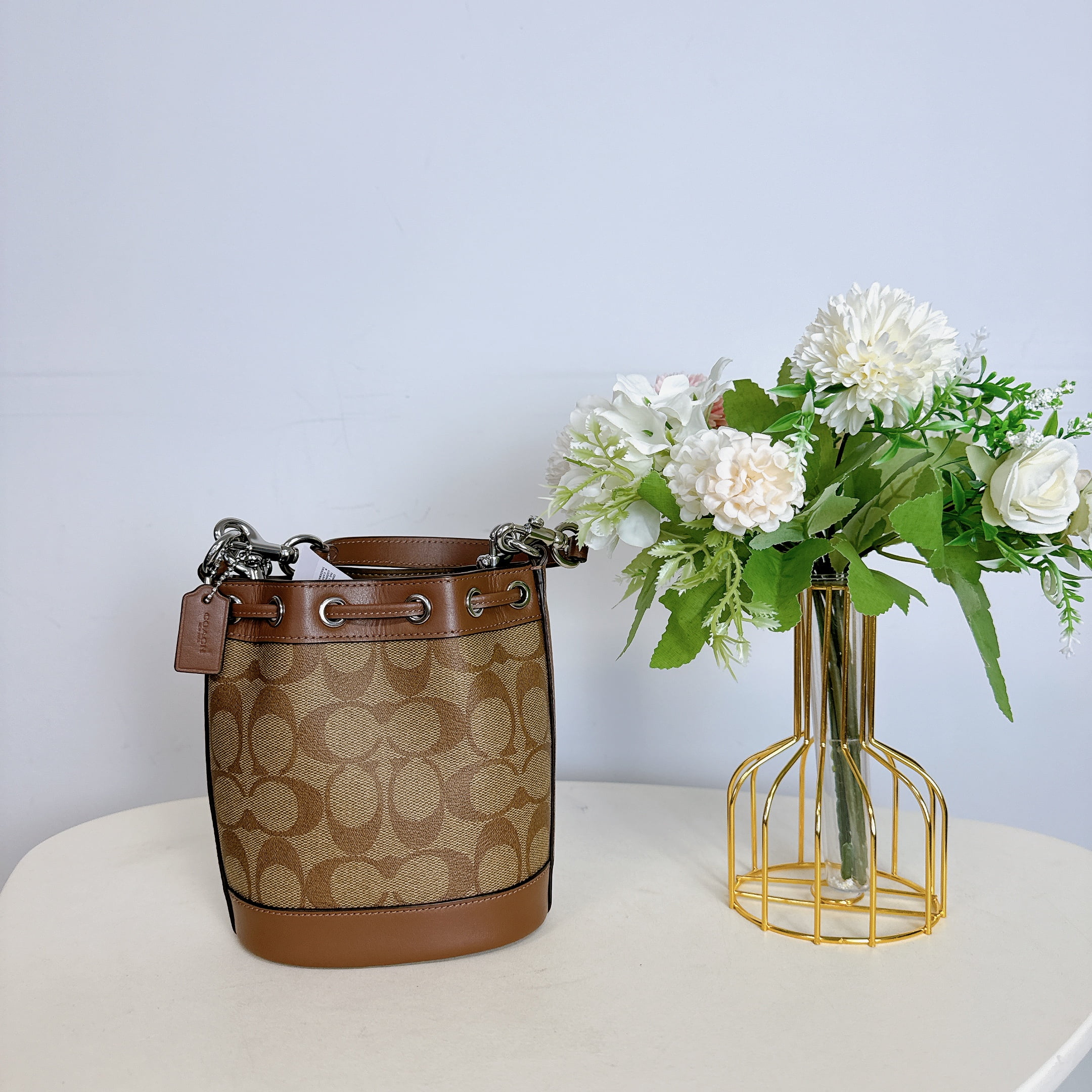 Coach CR145 Mini Bucket Bag In Signature Canvas IN Khaki Saddle - Radiant Selections