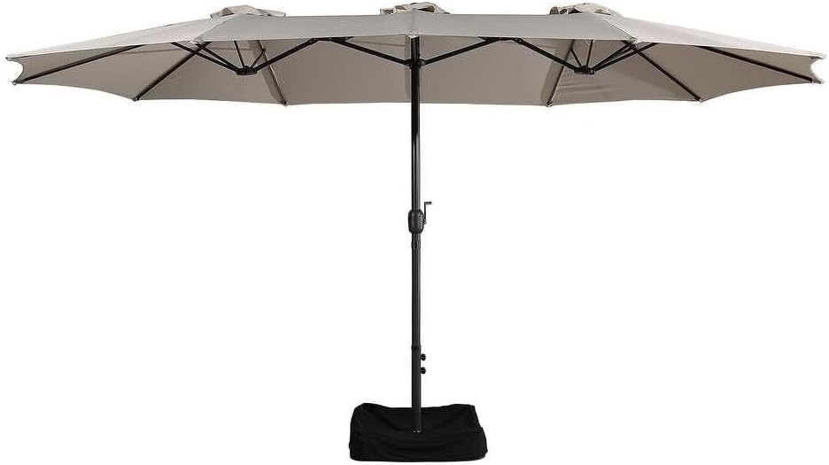 TRP 15ft Double Sided Outdoor Patio Umbrella with Base Included, Hand-Crank Lift