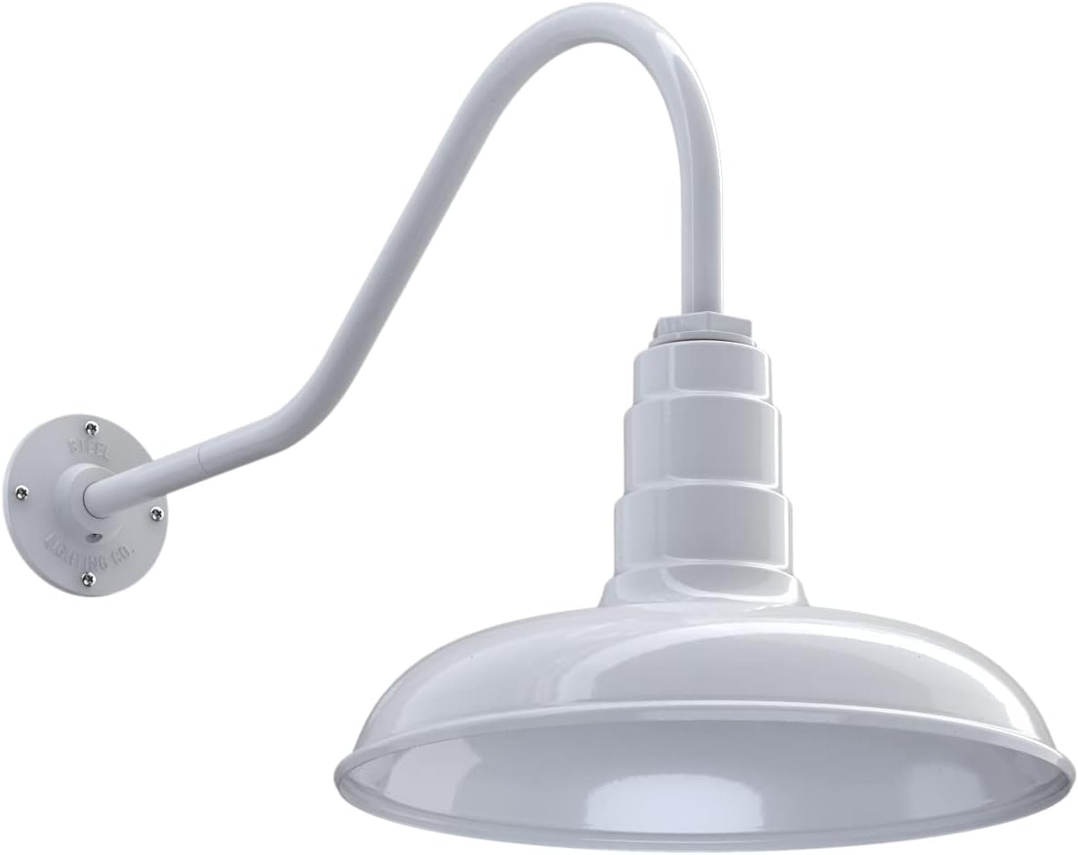 Steel Lighting Co. Topanga Barn Light | Dusk to Dawn Sensor | Outdoor Wall Mounted | 14 inch Dome | 11 inch Gooseneck | Farmhouse Garage Light Made