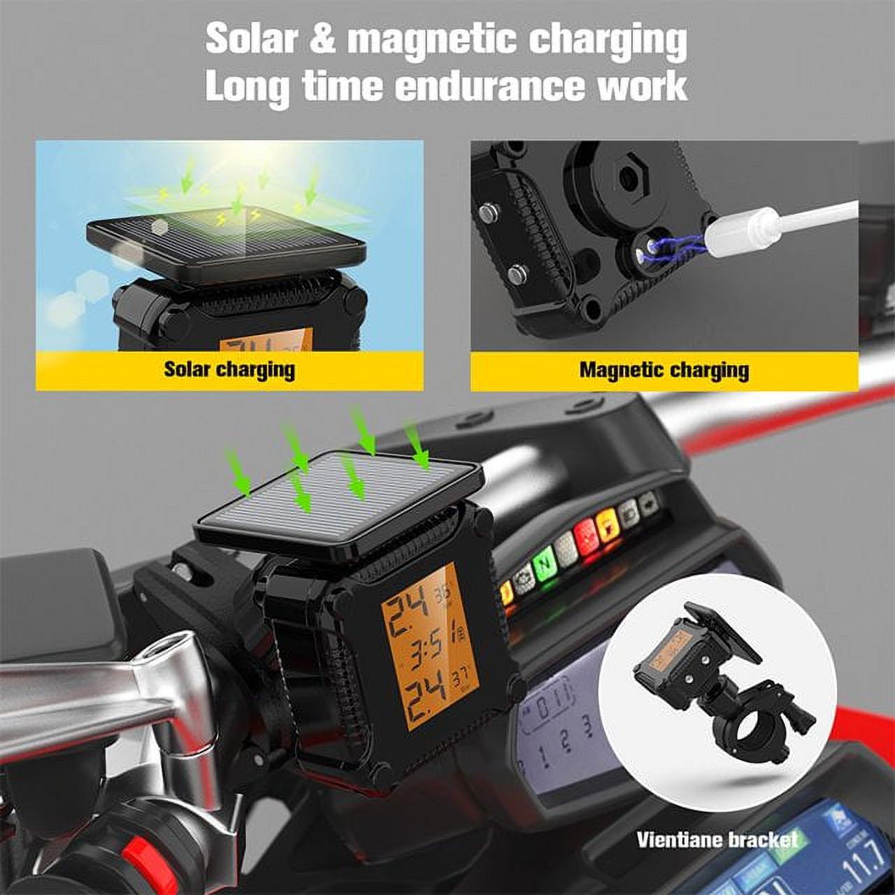 Wireless Tire Pressure Monitoring System (TPMS) for Bicycles and Motorcycles 2-tire Vehicles, Including 2 External Cap sensors