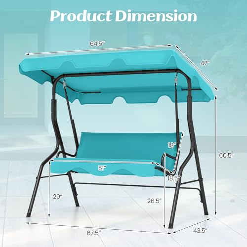 Tangkula 3 Person Porch Swing, Patio with Removable Cushion & Powder-Coated Steel Frame, Outdoor Swing with Canopy for Porch, Backyard, Garden