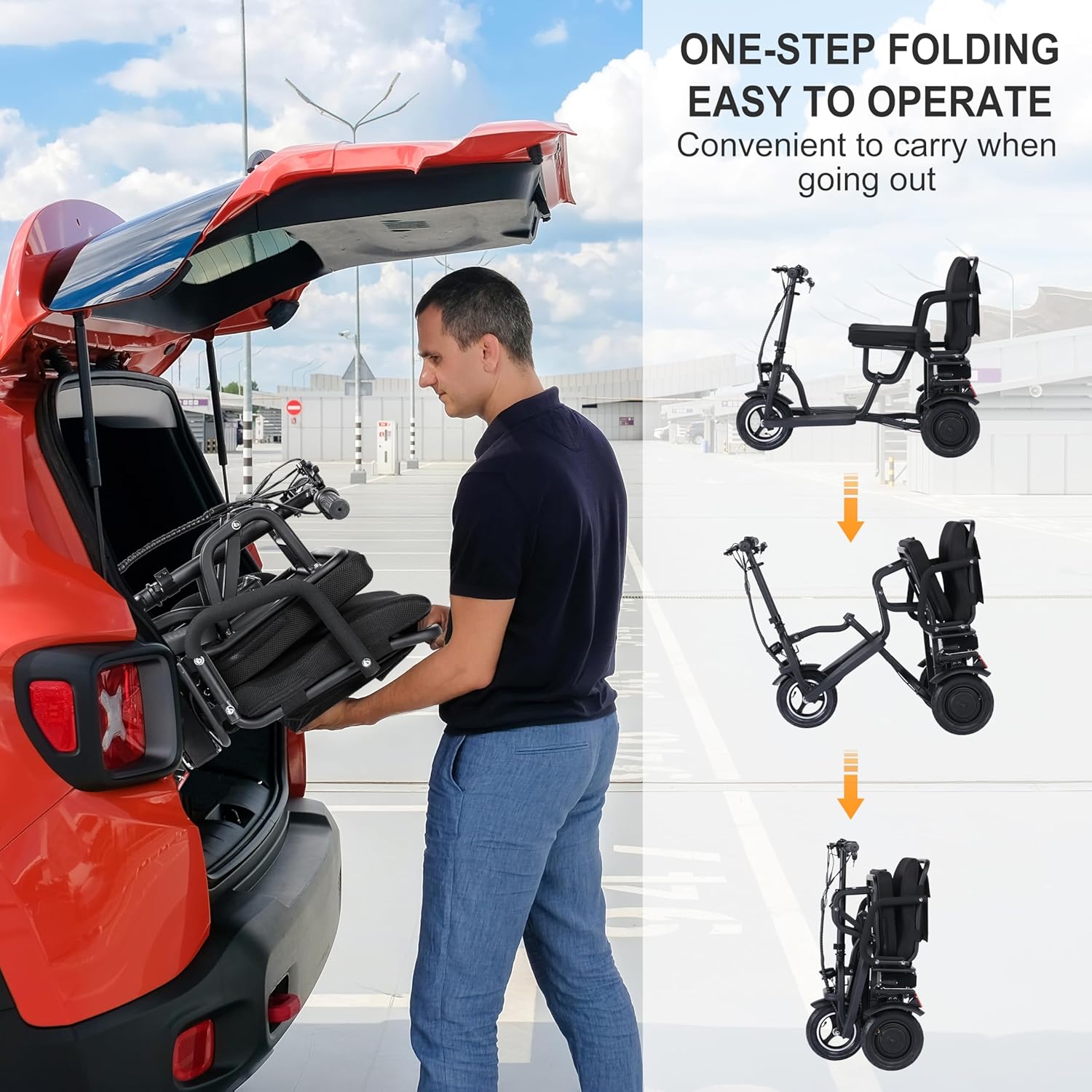 TopMate ES10 3 Wheel Electric Scooter Lightweight Folding Powered Mobility Scooter for Adult Seniors with Ergonomic Seat and Removable Battery