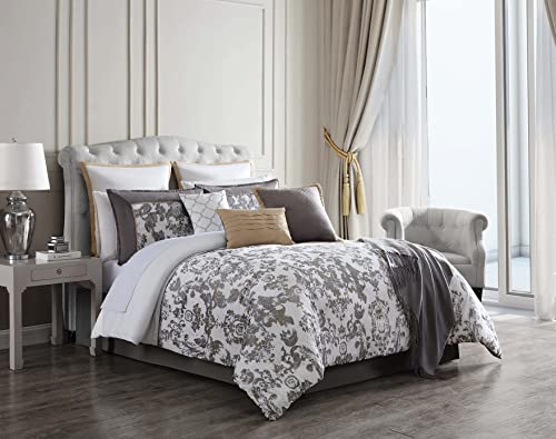 Riverbrook Home 100% Polyester Comforter Set, Queen, Hillcrest - Ivory/Gold, 9 Piece Set