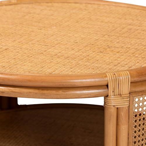 bali & pari Louis Rattan Coffee Table, 2-Tier, Light Honey