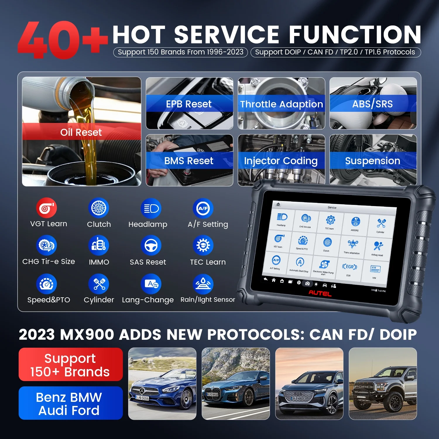 Autel MaxiCheck MX900 Gift MV108 Level up of MK808S MX808S Car Diagnostic Bidirectional Scan Tool 40+ Resets DoIP & CAN FD Auto VIN/License WiFi