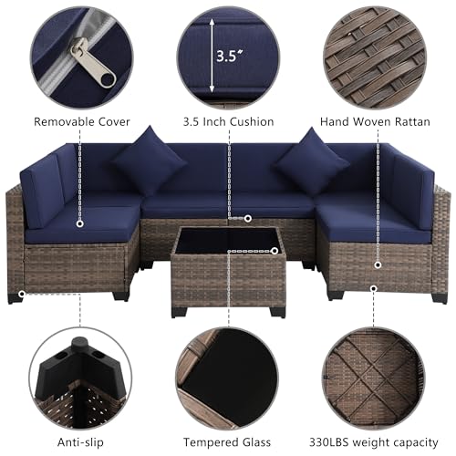 KIGOTY Patio Furniture Set 7 Pieces Conversation Sets, Outdoor Sectional Sofa
