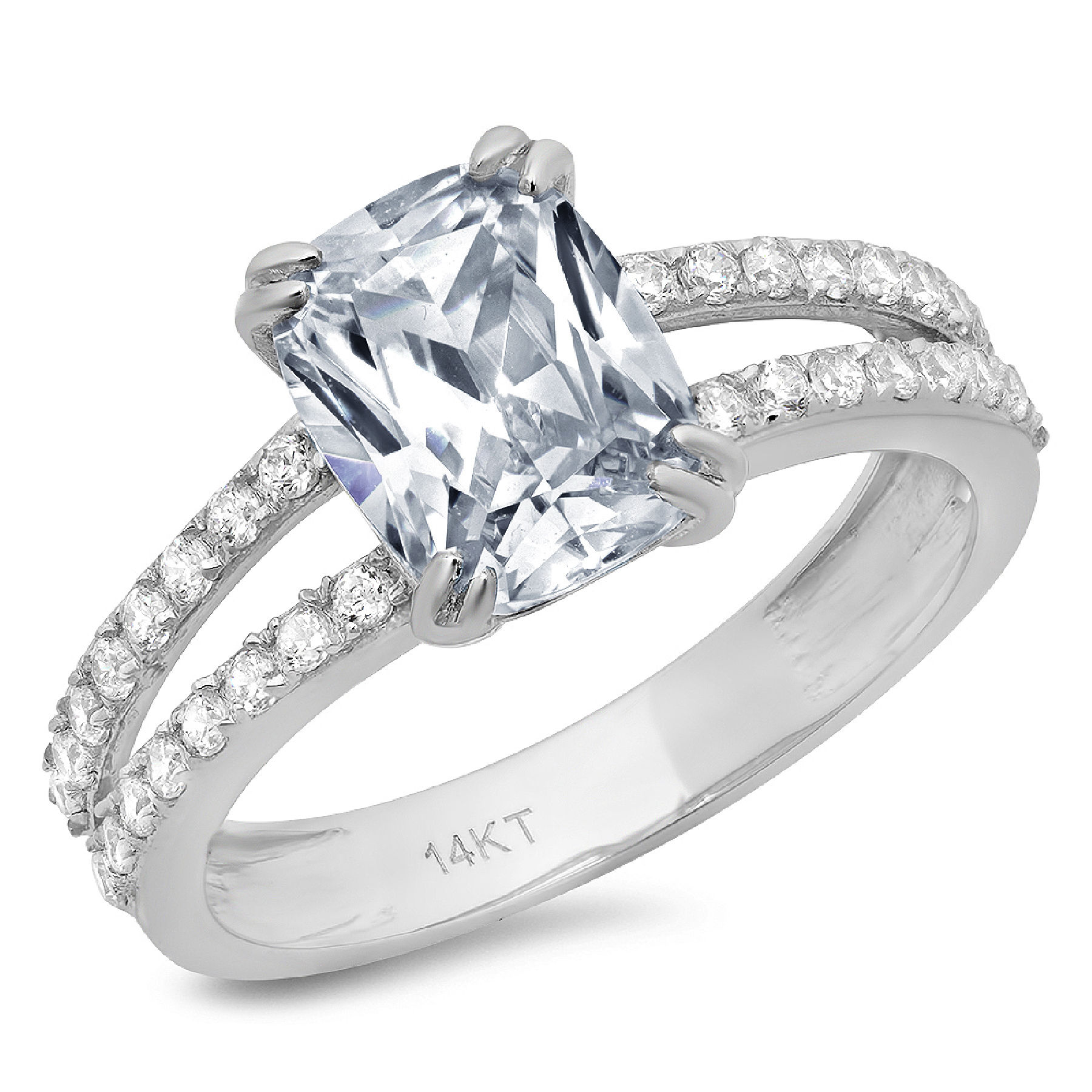 3.96 ct Brilliant Cushion Cut Clear Simulated Diamond 18K White Gold Solitaire with Accents Ring SZ 8.75