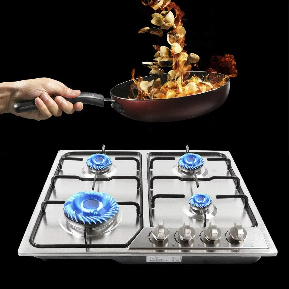 Kitchen Gas Cooktop, 23" Portable Stainless Steel Burners Stove, Built-in 4 Burner Cooking Cooktop