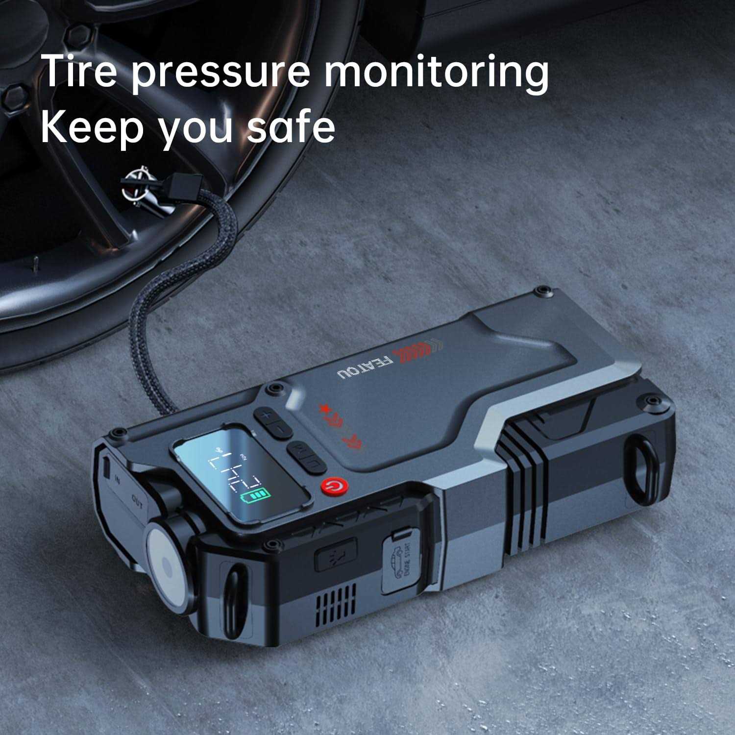Featou Jump Starter with Air Compressor 5 in 1 Function Jump Box 2500A Peak 150PSI Jump Starter Battery Pack with Digital Tire Inflator