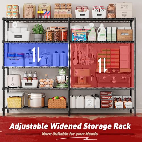 REIBII 73''W Storage Shelves Load 1650 LBS Metal Shelving 5-Tier Wire Shelving Unit for Storage Rack Adjustable Heavy Duty Metal Shelves for Pantry