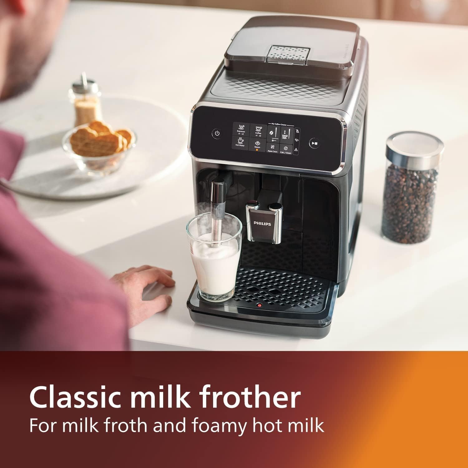 Philips 2200 Series Fully Automatic Espresso Machine, LatteGo Milk Frother, 3 Coffee Varieties, Intuitive Touch Display, 100% Ceramic Grinder