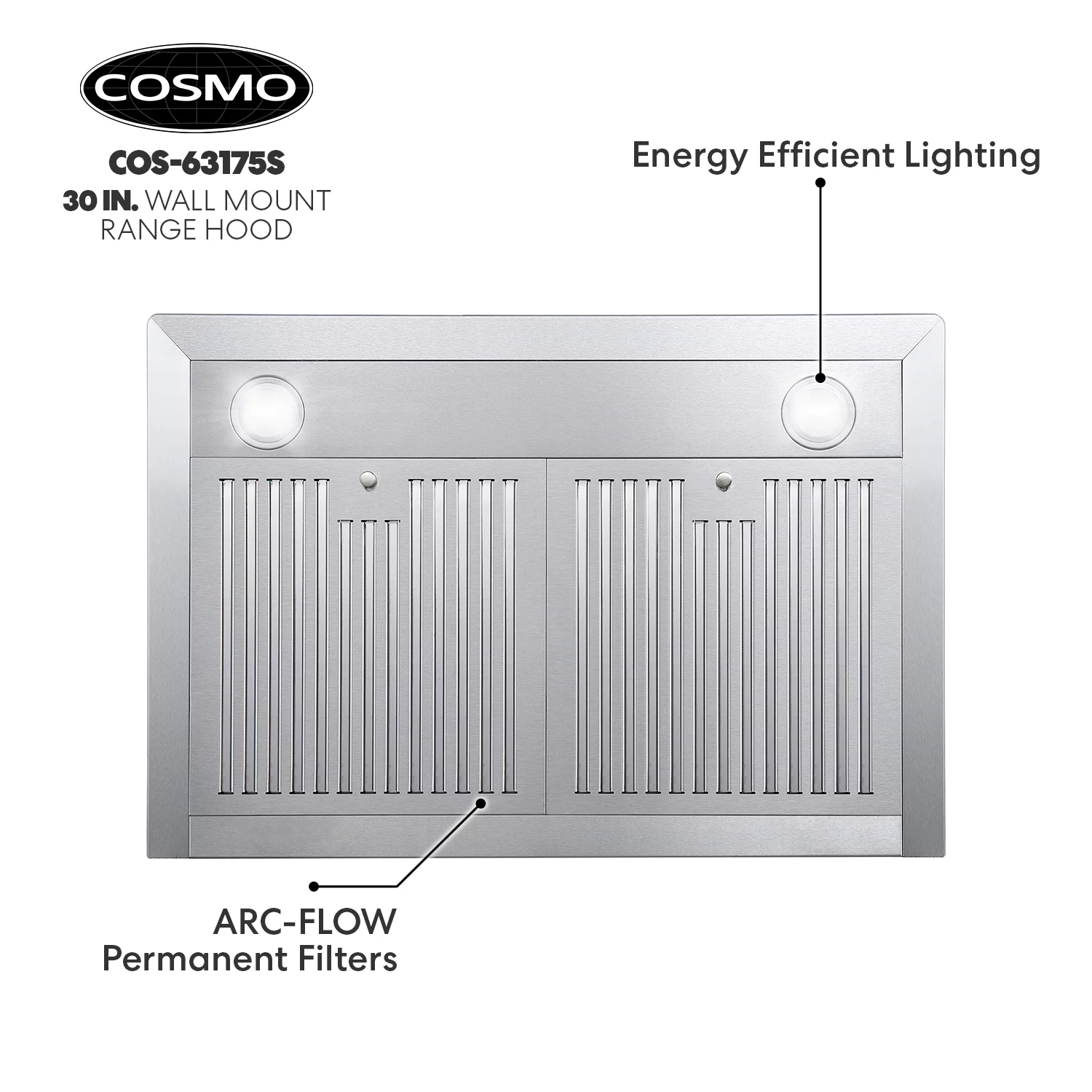 Cosmo 30 in. Ductless Wall Mount Range Hood in Stainless Steel with LED Lighting and Carbon Filter Kit for Recirculating