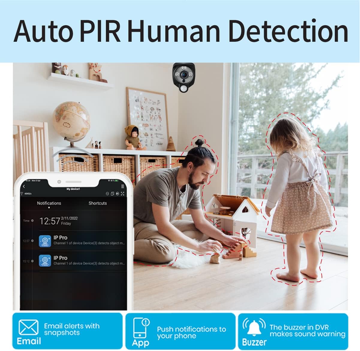 [2-Way Audio] Tonton 1080P Portable LCD Security Camera System Wireless,7" IPS Touchscreen Monitor,4CH NVR Kit and 2PCS 2MP Camera with PIR Sensor