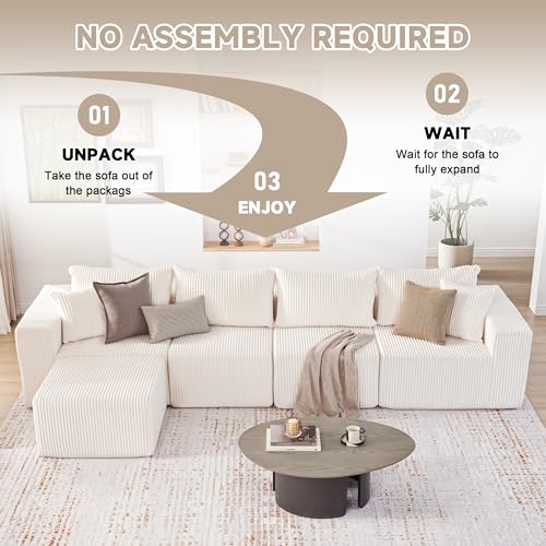 107.4" Cloud Couch Sectional, Modular Sofa with Deep Seat, Plush Corduroy L Shaped Boneless Couch, Convertible Sectional Couches for Living Room