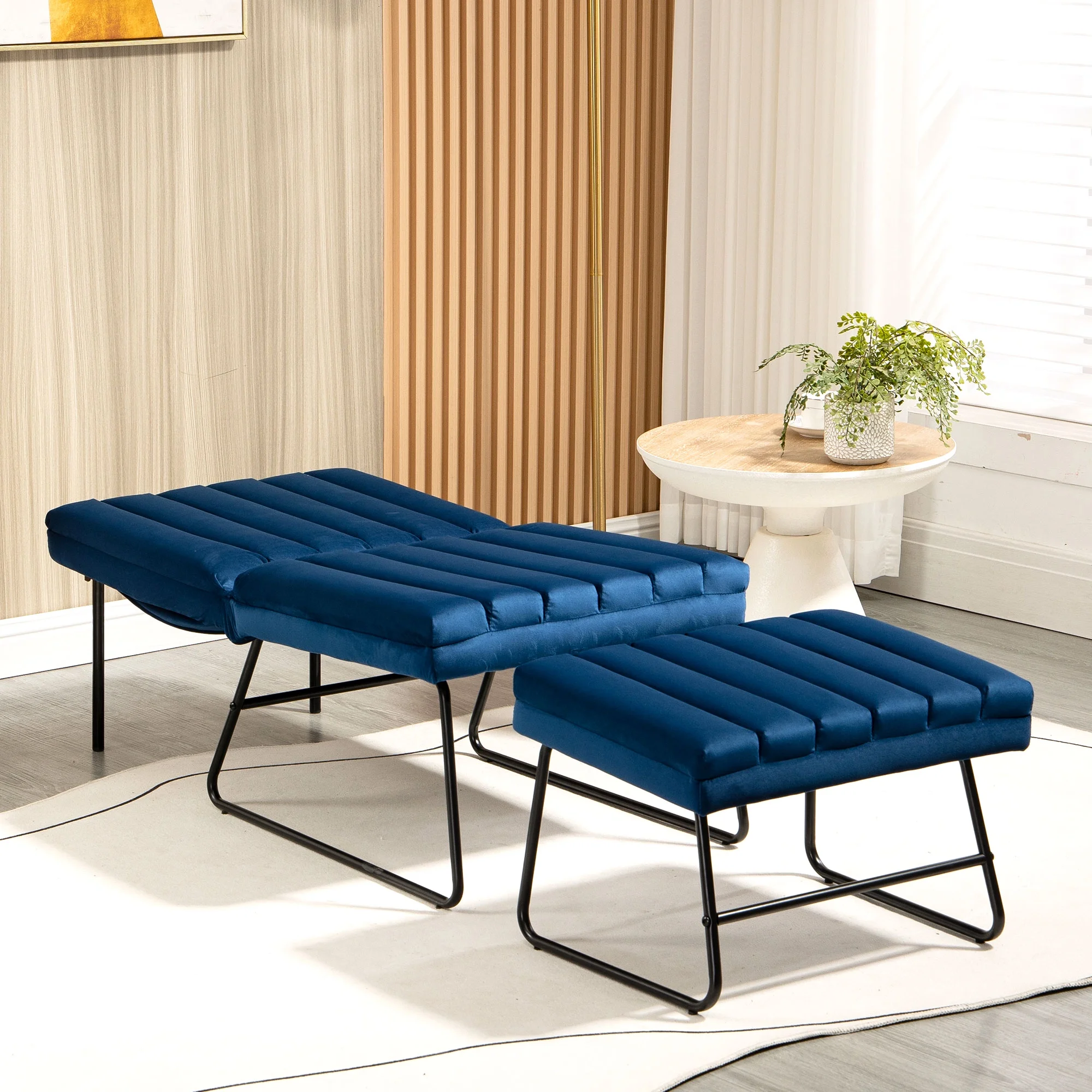 CoSoTower Dark Blue Modern Lazy Lounge Chair, Contemporary Single Leisure Upholstered Sofa Chair Set