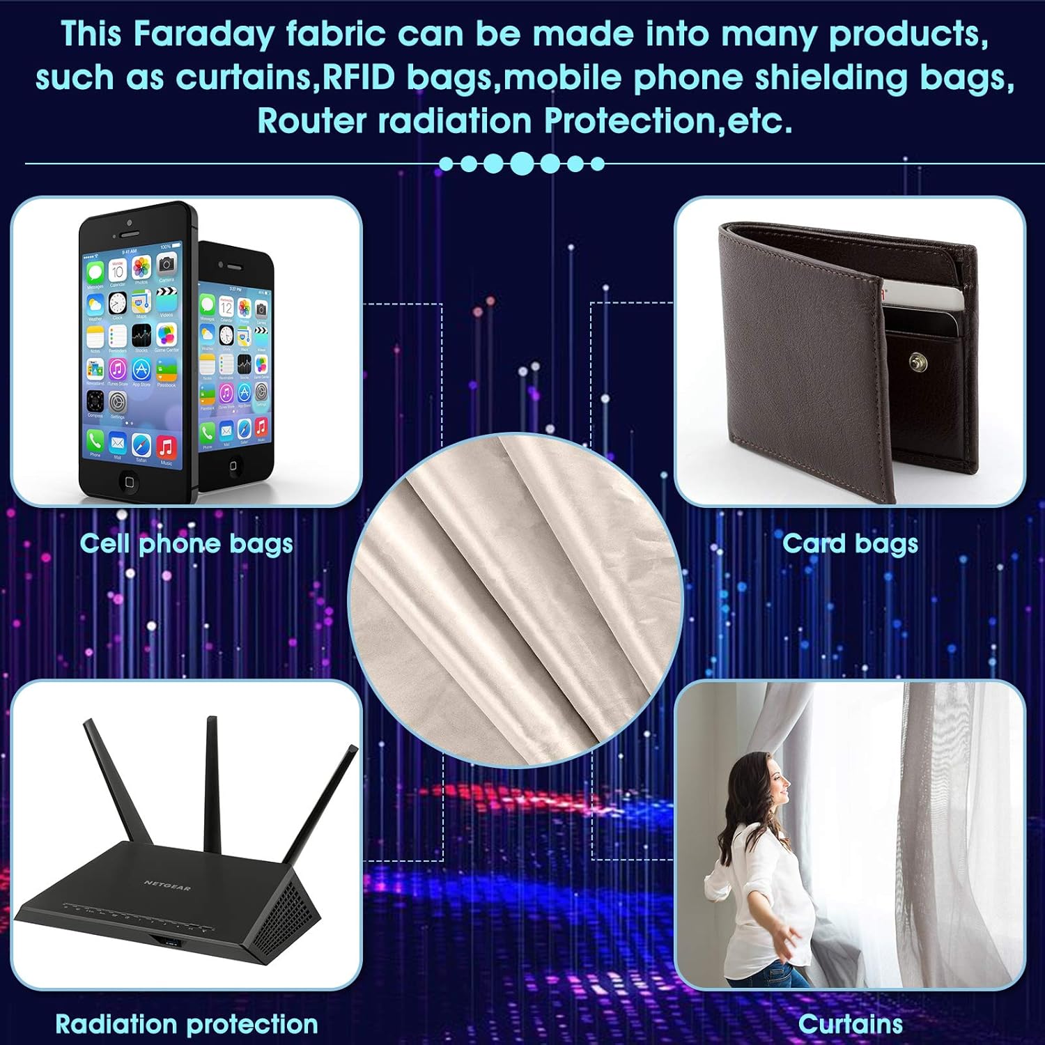 EMF Shielding Fabric EMF Faraday Fabric Copper Protection Fabric Faraday Tape for Anti Radiation, Anti Static, Anti Theft Swipe Card, EMI Isolation
