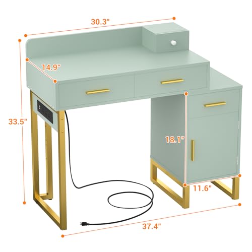 Vanity Desk with 4 Storage Drawers - Modern Makeup Vanity Table with Charging Station