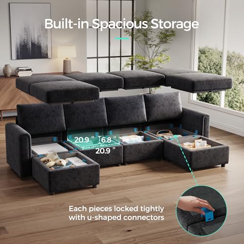 LINSY HOME Modular Sectional Sofa, Convertible U Shaped Sofa Couch with Storage, Memory Foam, Modular Sectionals with Ottomans