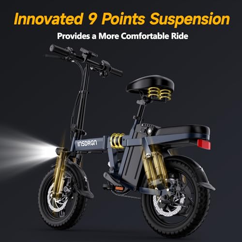 Folding Electric Bike for Adults, 20MPH Dual-Seat Ebike, MAX 45 Miles Range (PAS Mode) 499Wh Removable Battery, 9 Shocks Full Suspension, USB Charger