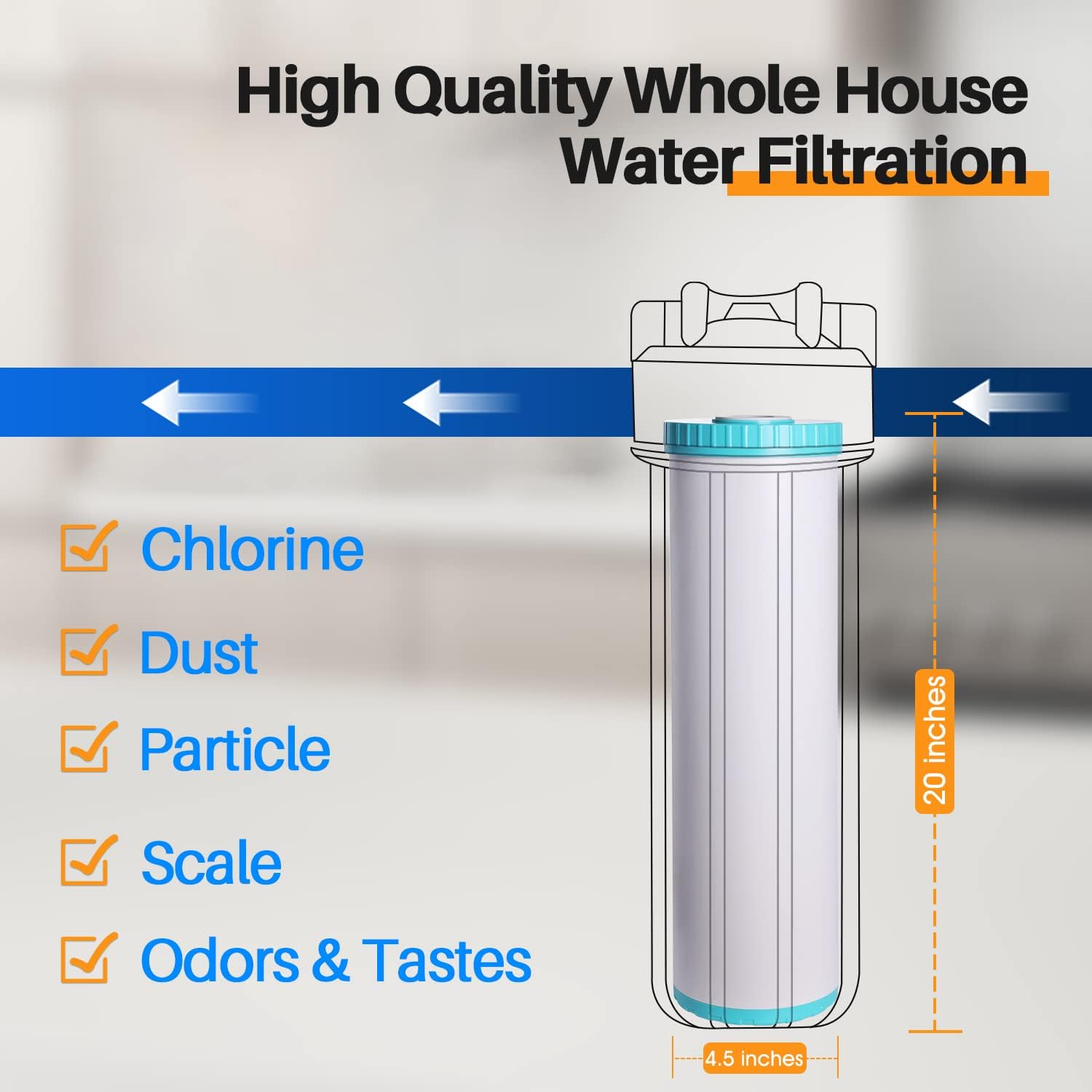 PUREPLUS 5 Micron 20 x 4.5 RFN20BB Whole House Iron & Manganese Reduce Water Filter Replacement Cartridge,1 Pack