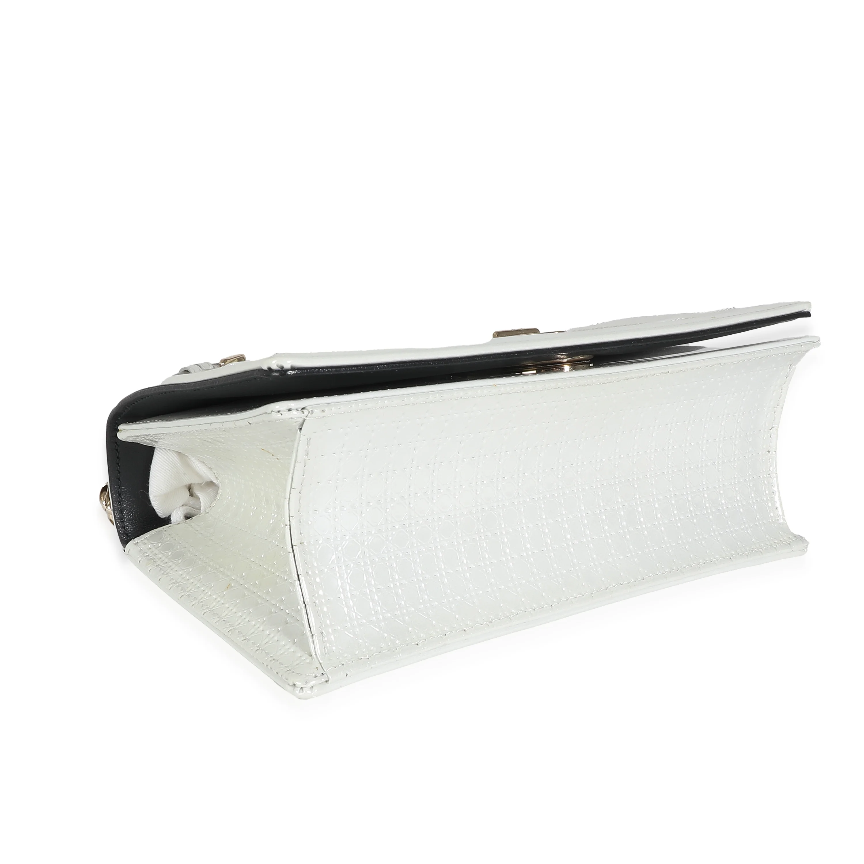 Christian Dior White Micro Cannage Patent Small Diorama Flap Bag Pre-Owned
