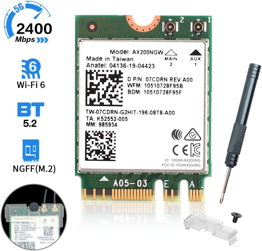 REKONG WiFi 6 AX200NGW M.2 2230 WiFi Network Card Dual Band 160MHz MU-MIMO 802.11AC AX 3000Mbps 2.4Ghz 5Ghz BT5.2 AX200 Wireless Adapter OFDMA