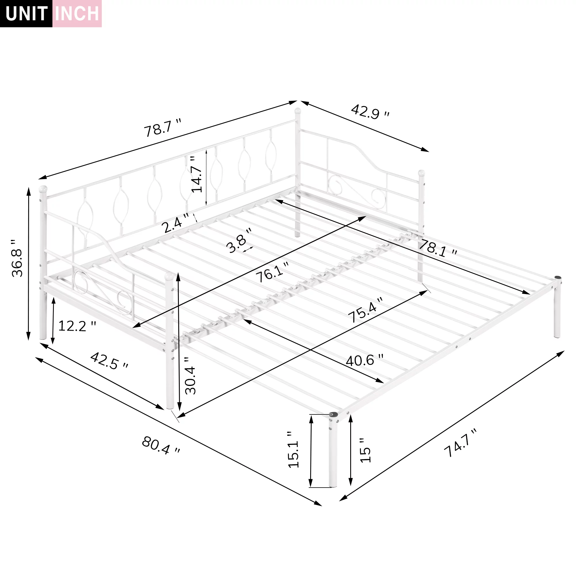 Twin Size Metal Frame Daybed with Trundle, Heavy Duty Steel Slat Support Saving Space Bed Sofa
