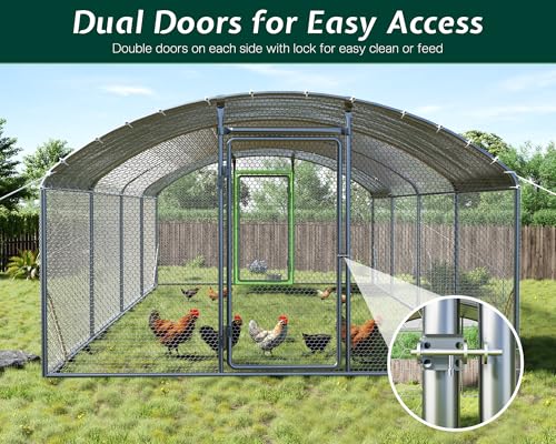 Jocisland 9x25.3x6.4 FT Large Walk-in Chicken Coop with 2 Hinged Doors, Dome Roof, PE Cover & Wire Mesh for Backyard Hen, Rabbit, Duck