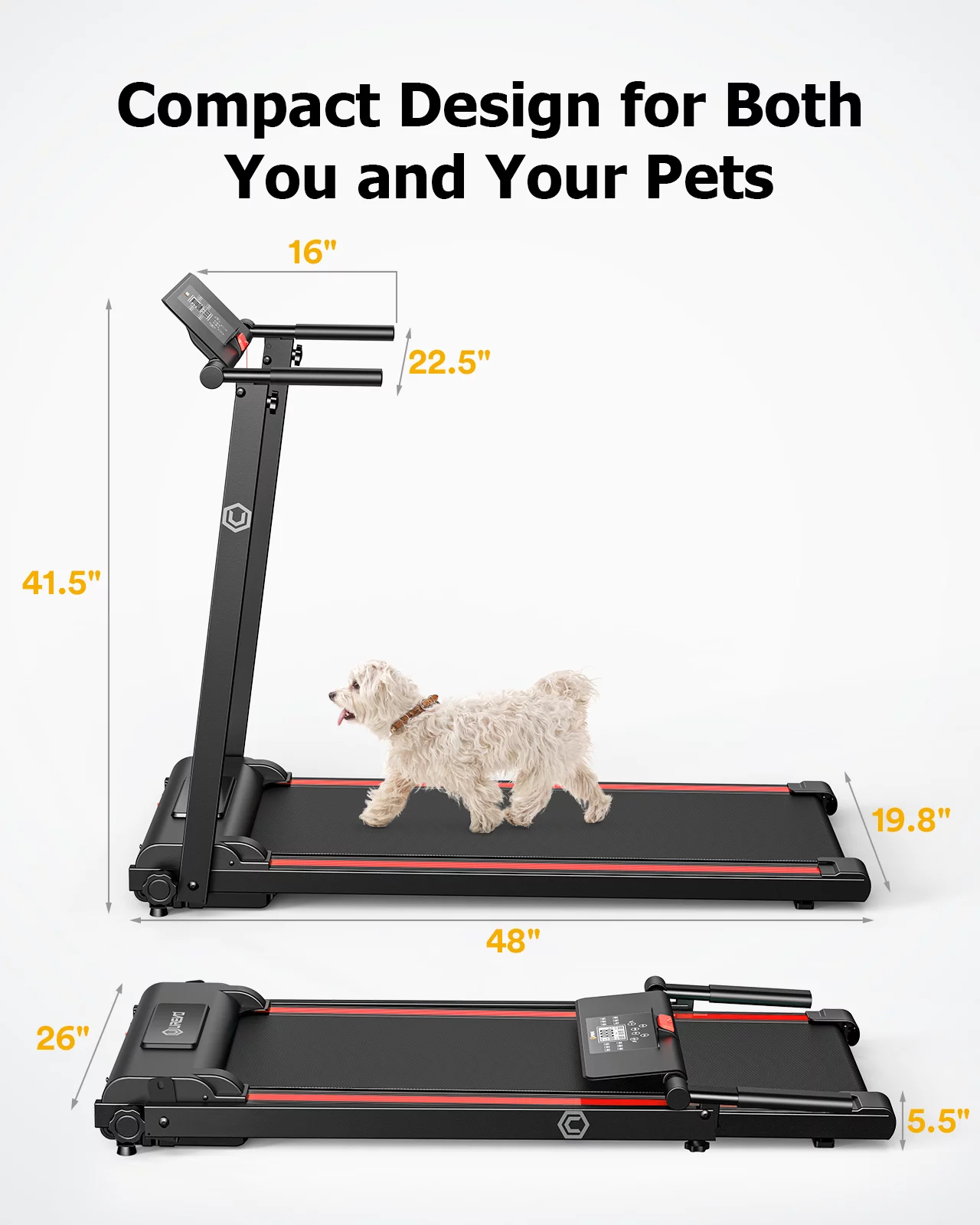 UREVO Folding Treadmill, 2.25HP Portable Mini Treadmills for Home Office, Compact Threadmill with 12 HIIT Modes, LCD Display, 265 lbs Capacity