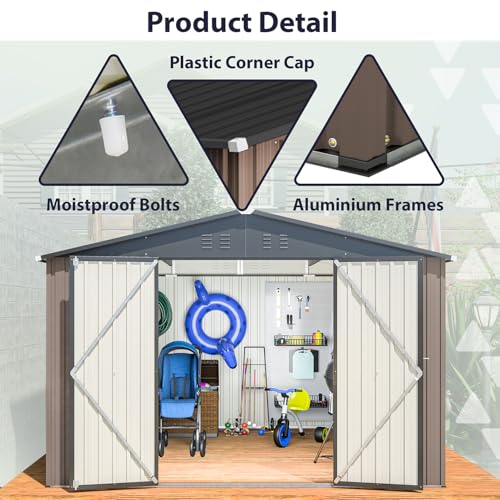 6x4 ft Small Outdoor Metal Storage Shed with Floor Frame & Lockable Door, Heightened Entry Garden Tool Shed for Backyard, Durable Galvanized Steel