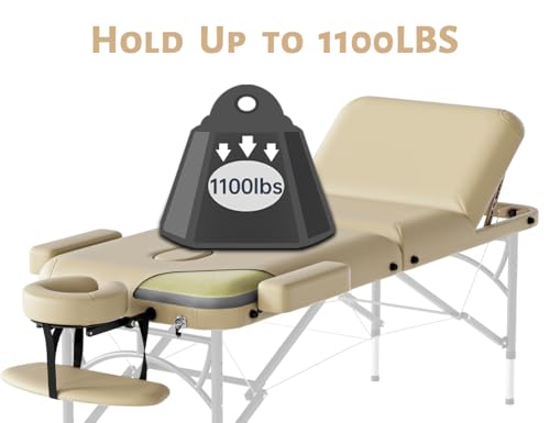Professional Massage Table Portable 3 Fold Premium Memory Foam Aluminium Leg Hold Up to 1100LBS 8 Heights Adjustable with Carrying Bag Black