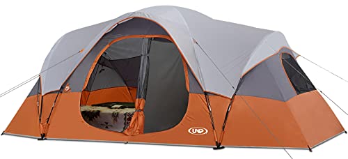 UNP Camping Tent 10-Person-Family Tents, Parties, Music Festival Tent, Big, Easy Up, 5 Large Mesh Windows, Double Layer, 2 Room, Waterproof