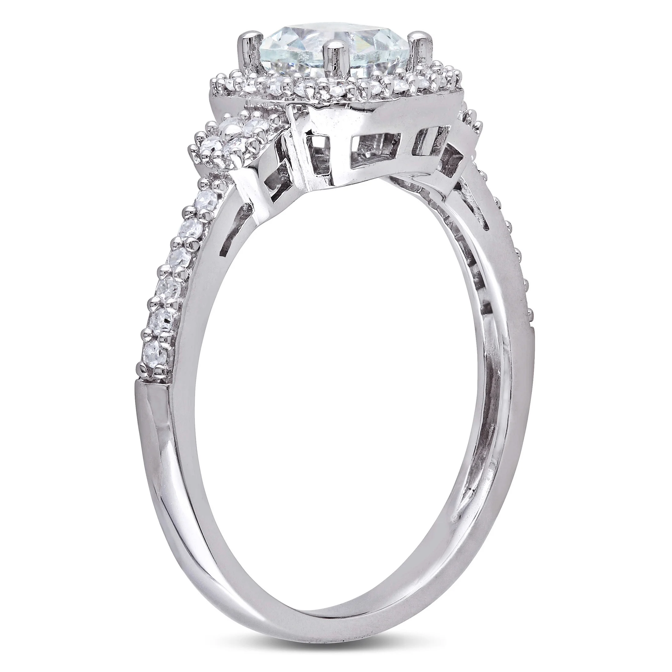 Miabella Women's 1/2 Carat T.G.W. Cushion-Cut Aquamarine and 1/6 Carat T.W. Diamond 10kt White Gold Square Halo Ring