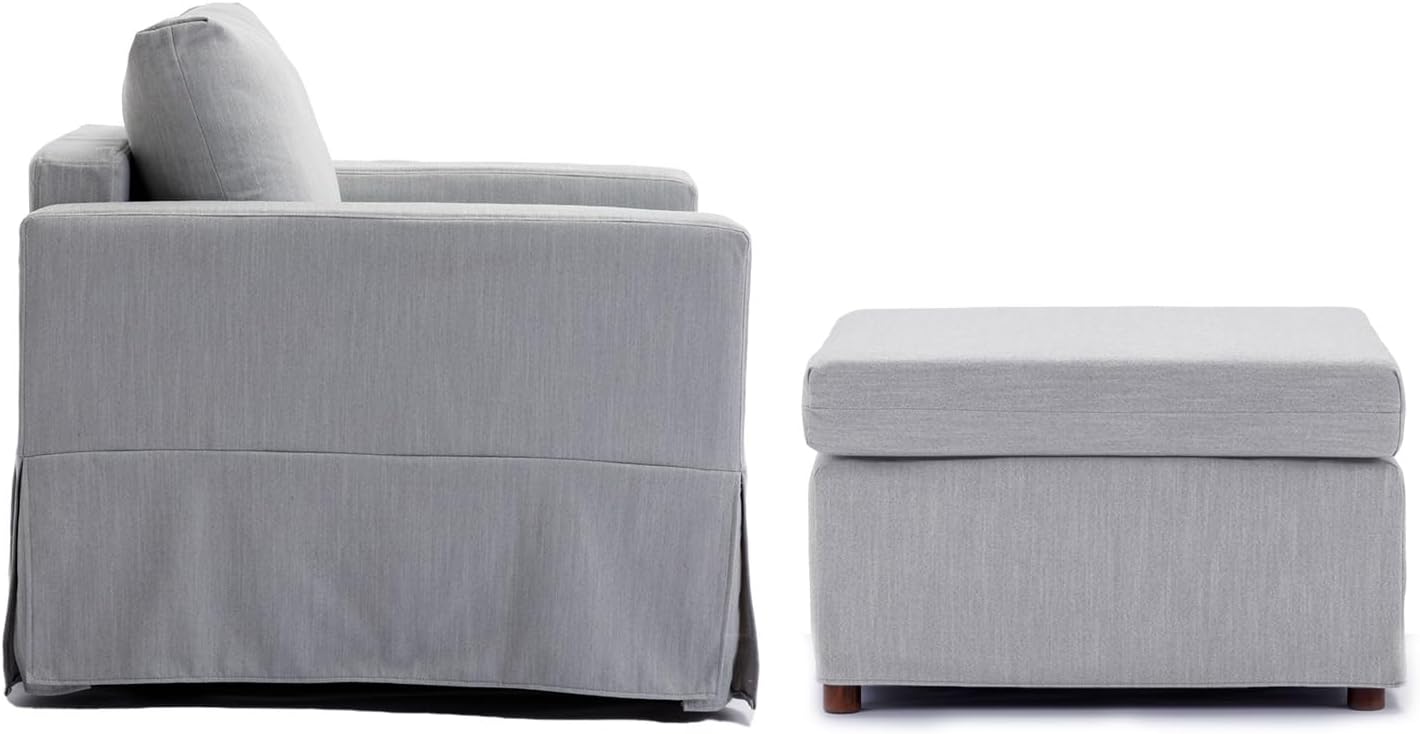 Single Seat Module Sofa Sectional Couch with 1 Ottoman,Cushion Covers Removable and Washable,Light Grey