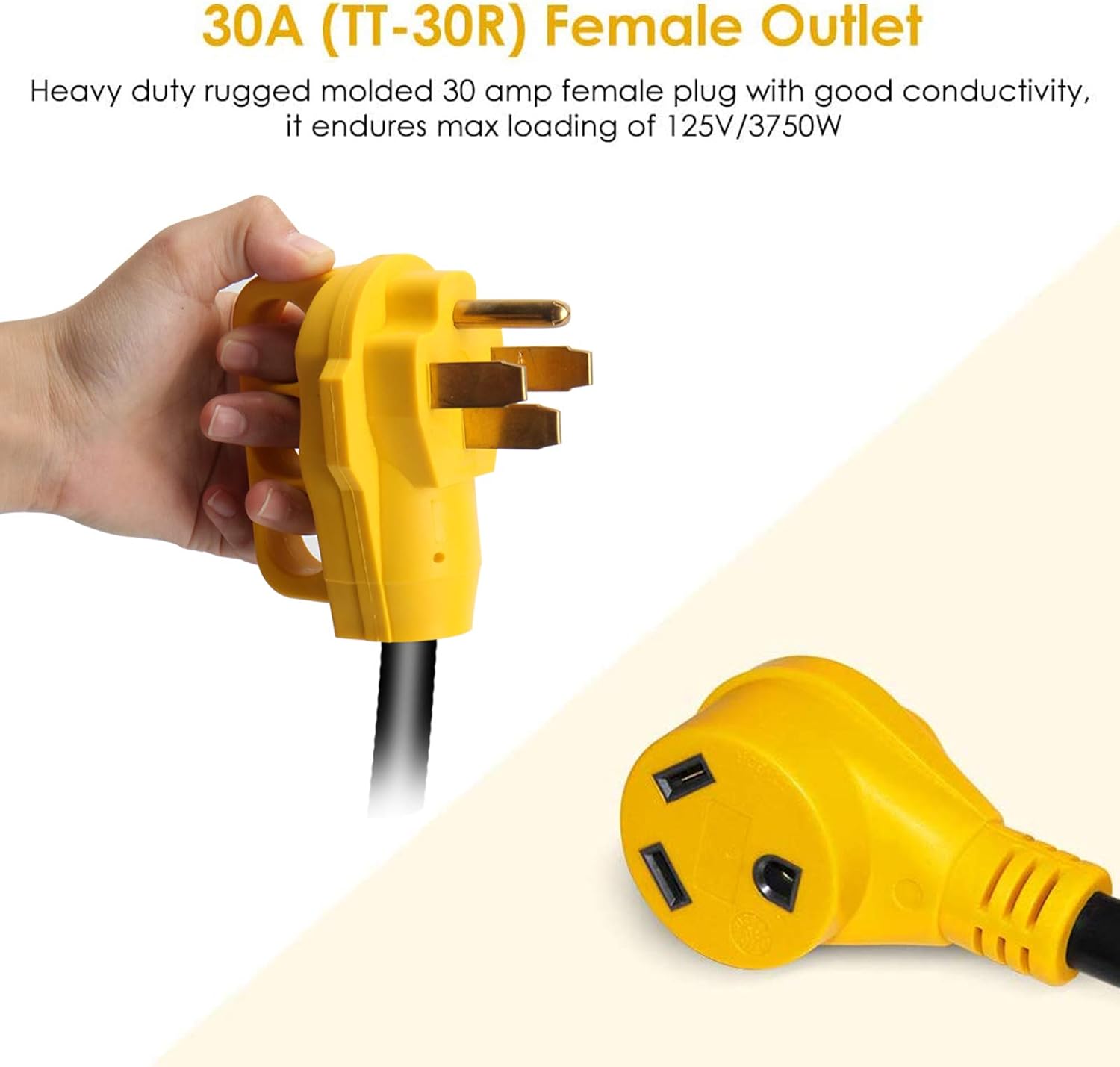 OPL5 30Amp Male 4Prong Locking Male Plug to 30 Amp Female 12 Inch RV Generator Adapter Heavy Duty RV Adapter Power Cord with Grip Handle for RV