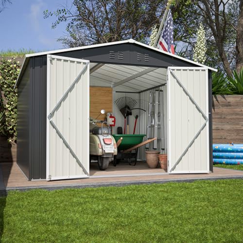 6x4 ft Small Outdoor Metal Storage Shed with Floor Frame & Lockable Door, Heightened Entry Garden Tool Shed for Backyard, Durable Galvanized Steel