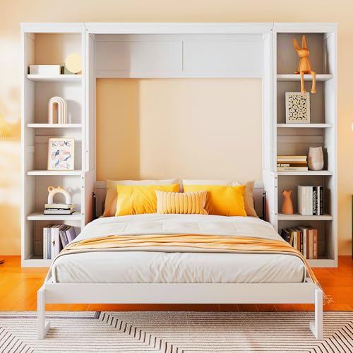 Queen Size Murphy Bed Wall Bed with Desk and Closet,Drawers and Shelves,for Small Spaces Studio Study Office Guest Room Use (Gray#Desk, Queen)