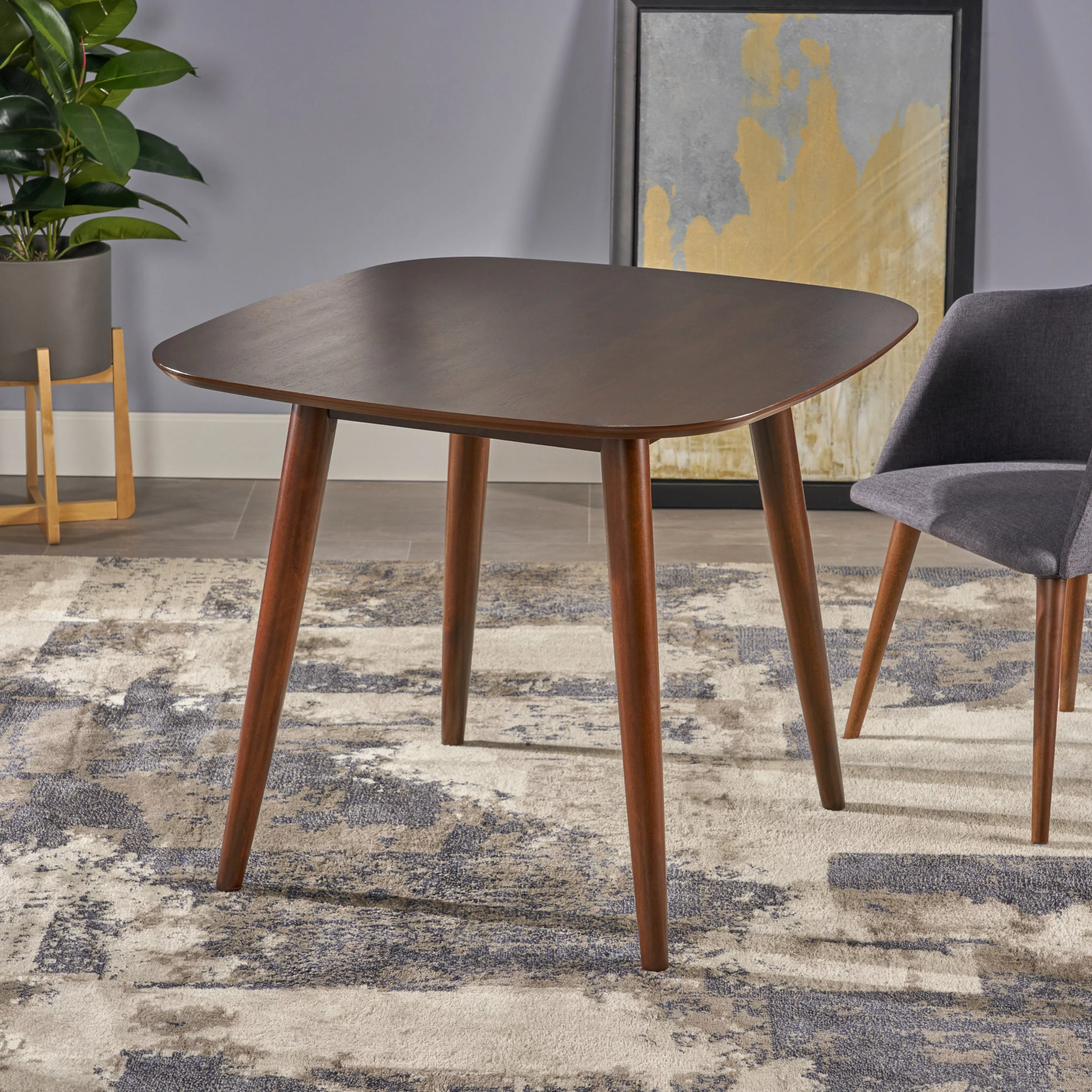 GDF Studio Pecoraro Mid Century Modern Wood Dining Table, Walnut
