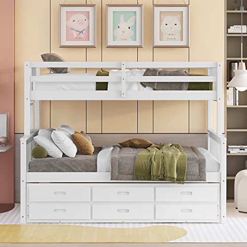 Harper & Bright Designs Twin Over Twin Bunk Bed with Storage Drawers, Solid Wood Bunk Bed Frame with Trundle, for Kids, Teens, Adults (Espresso)