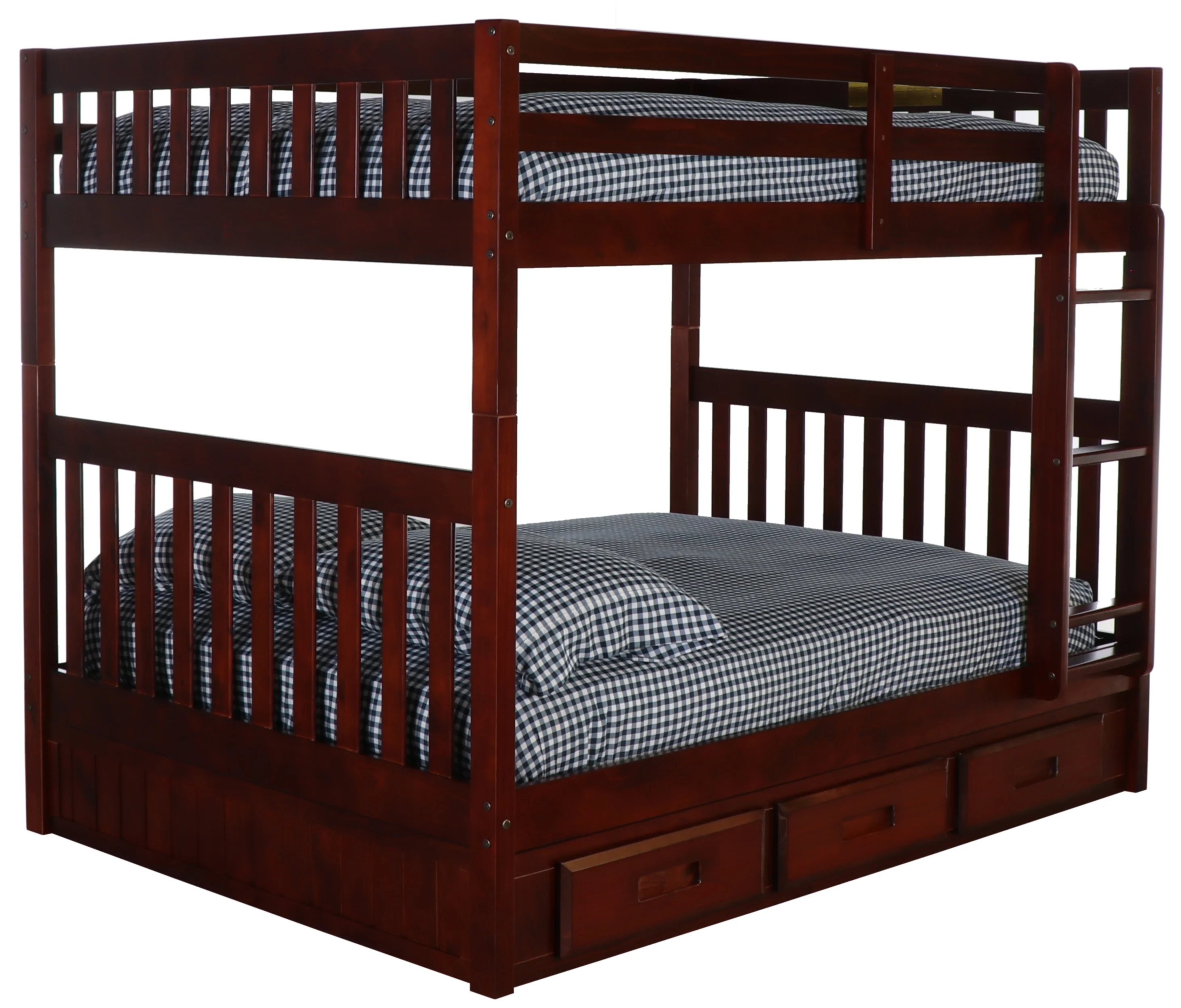 Discovery World Furniture - Full over Full Size Ladder Bunk Bed with 3 Drawers, Bunk Bed with Storage, Merlot