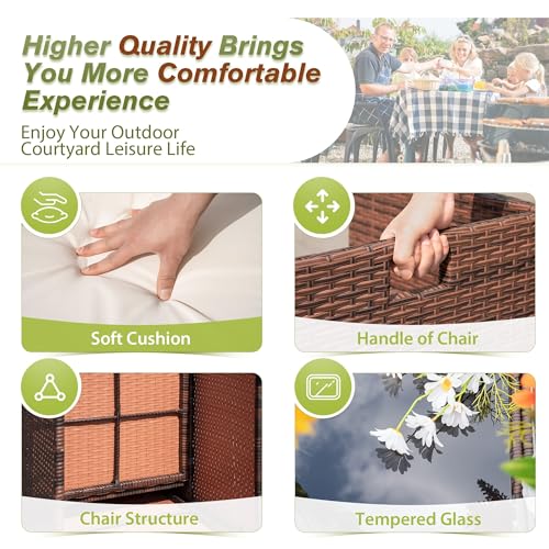 Devoko 9 Pieces Patio Dining Sets Outdoor Space Saving Rattan Chairs with Glass Table Patio Furniture Sets Cushioned Seating and Back Sectional