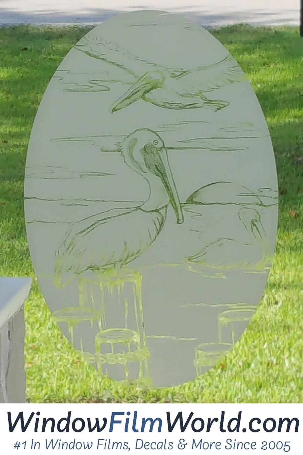 Etched Glass Decal | Static Cling Decals | Pelican Decal | Bird Decal 21x22 x 33x22