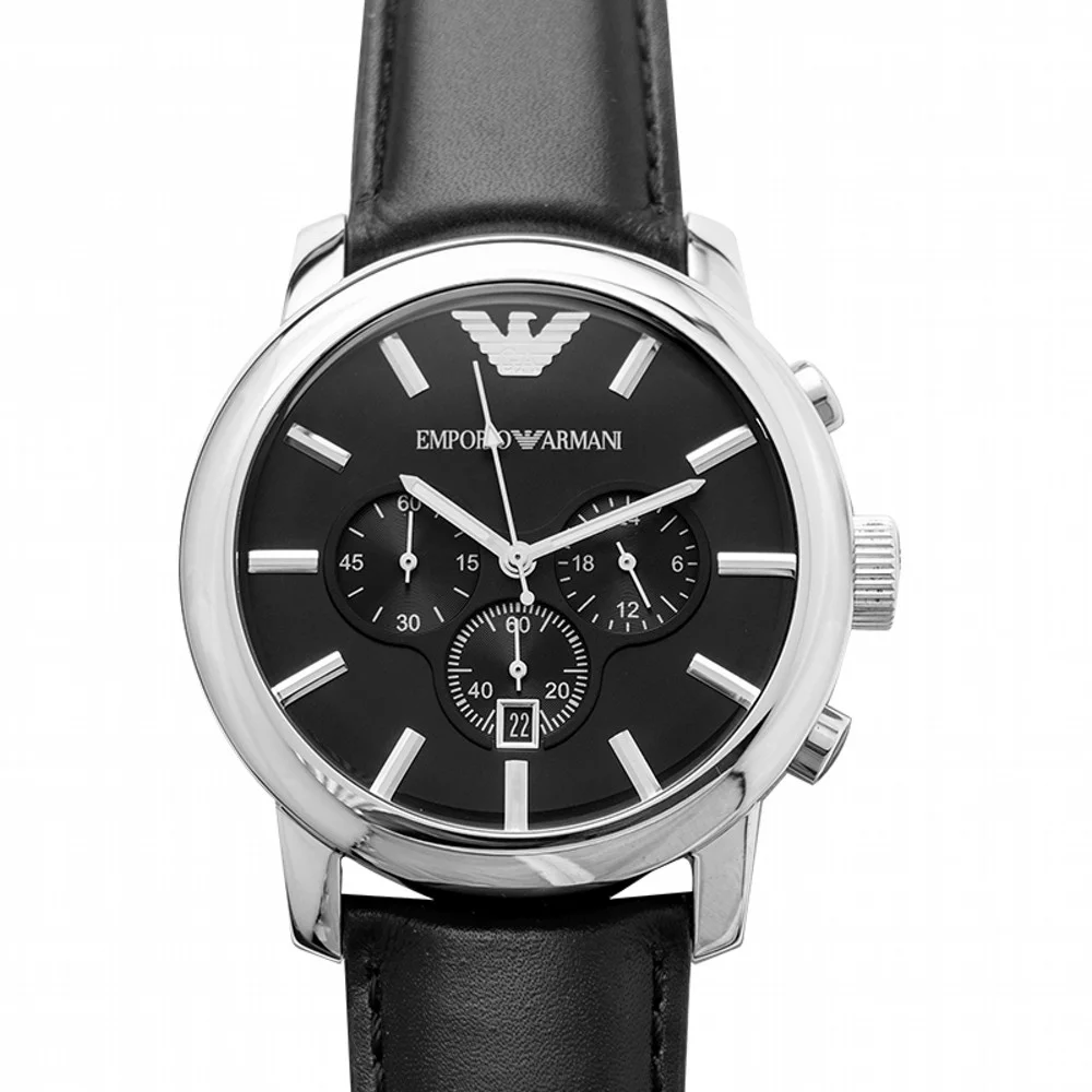 Emporio Armani Men's Emporio AR0431 Armani Gents Stainless Steel Chronograph Watch with Black Leather Strap