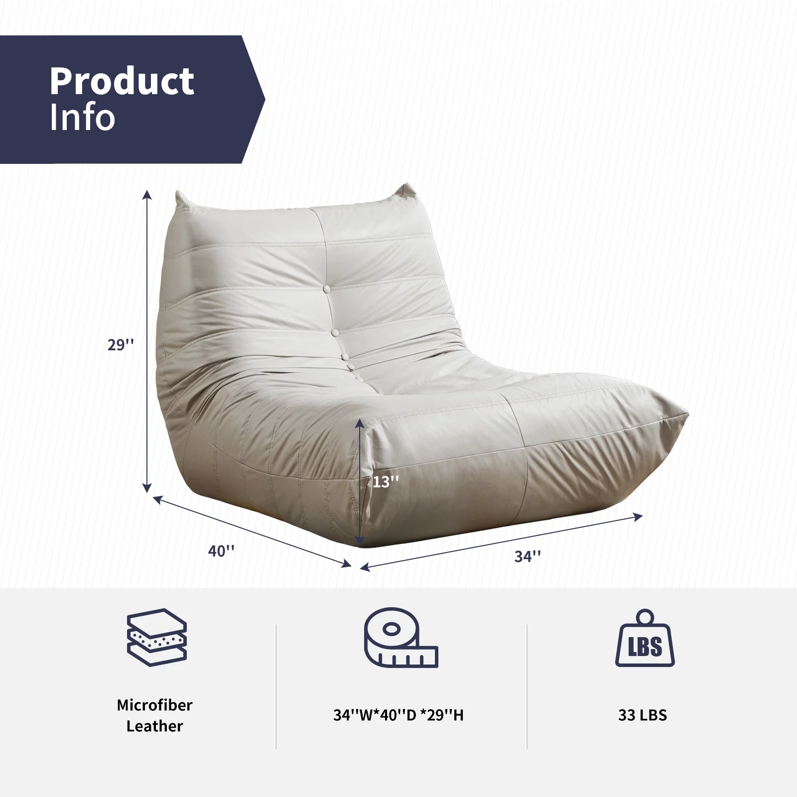 BALUS Lazy Floor Sofa, Memory Foam Lazy Sofa, Casual Armless sofa,Microfiber Leather Floor Sofa for Bedroom/Office/Living Room, Beige