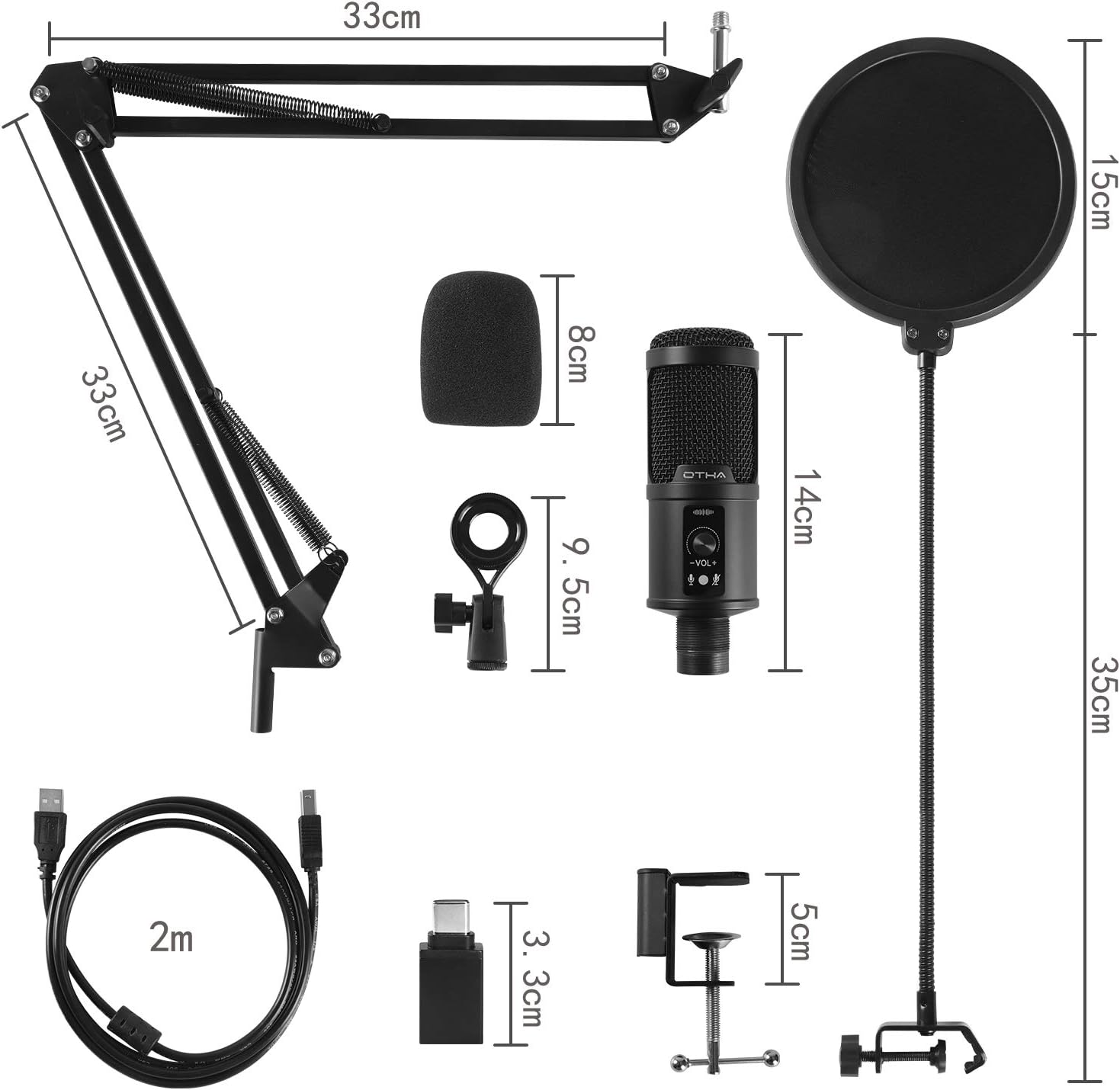 USB Microphone Kit,Studio Condenser Microphone Computer Podcast Mic for PC, PS4, Mac with Adjustable Scissor Arm Stand