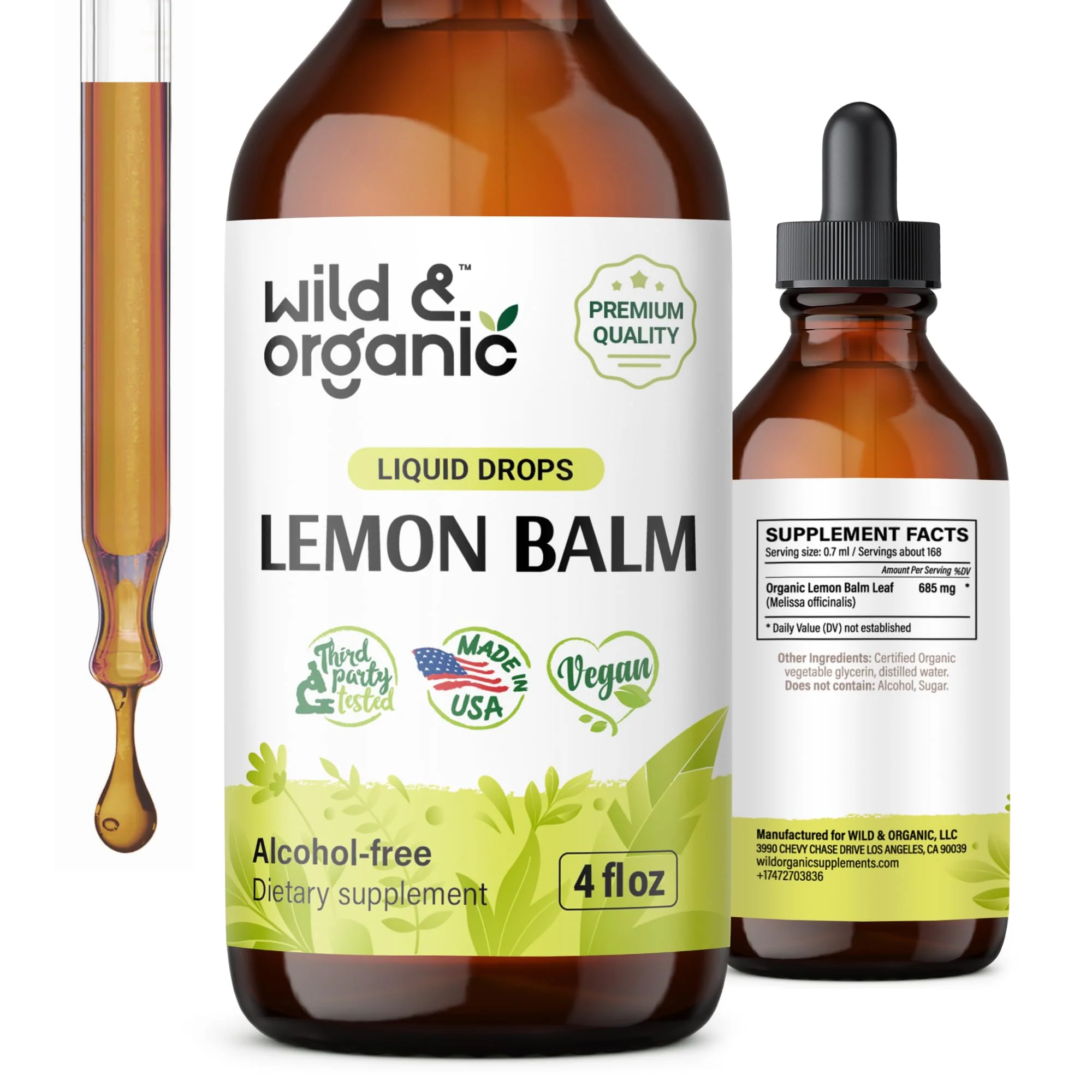 Lemon Balm Tincture - Organic Lemon Balm Liquid Extract - Lemon Balm Herb Drops - Vegan, Alcohol Free Supplement - 4 fl oz - Kansas Nuitrition