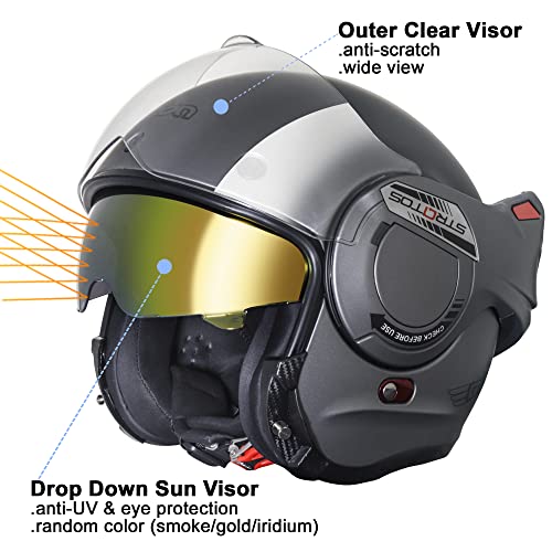 BEON Full Face Motorcycle Helmet DOT Approved, 180° Reversible Chin Guard Modular Pilot Helmet with Anti-Fog Dual Visors for Adult Men Women (S-XXL)