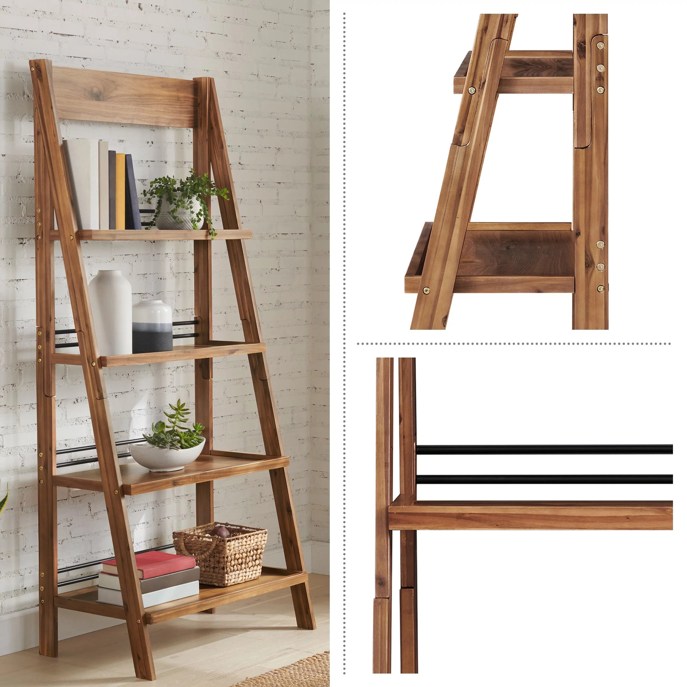 Lavish Home 4-Tier Tall Ladder Bookshelf for Living Room or Office (Walnut)
